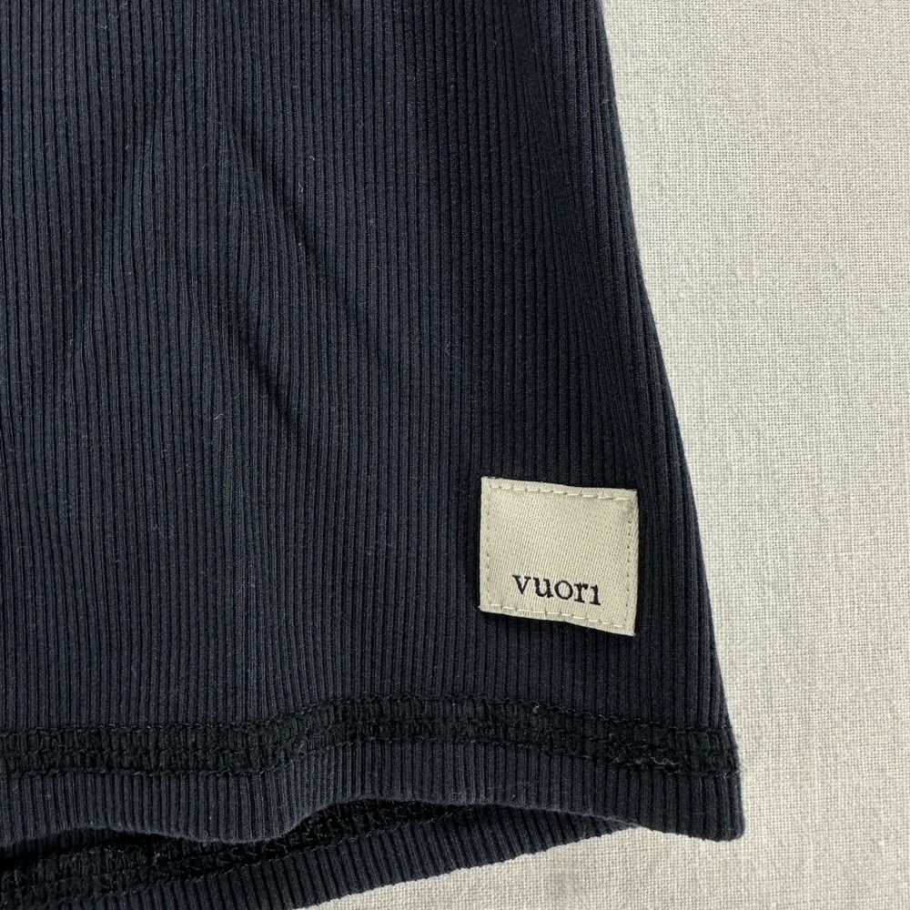 Vuori Pose Top T-Shirt Short Sleeve Ribbed Cropped Fitted Solid Black Modal S - Picture 5 of 5